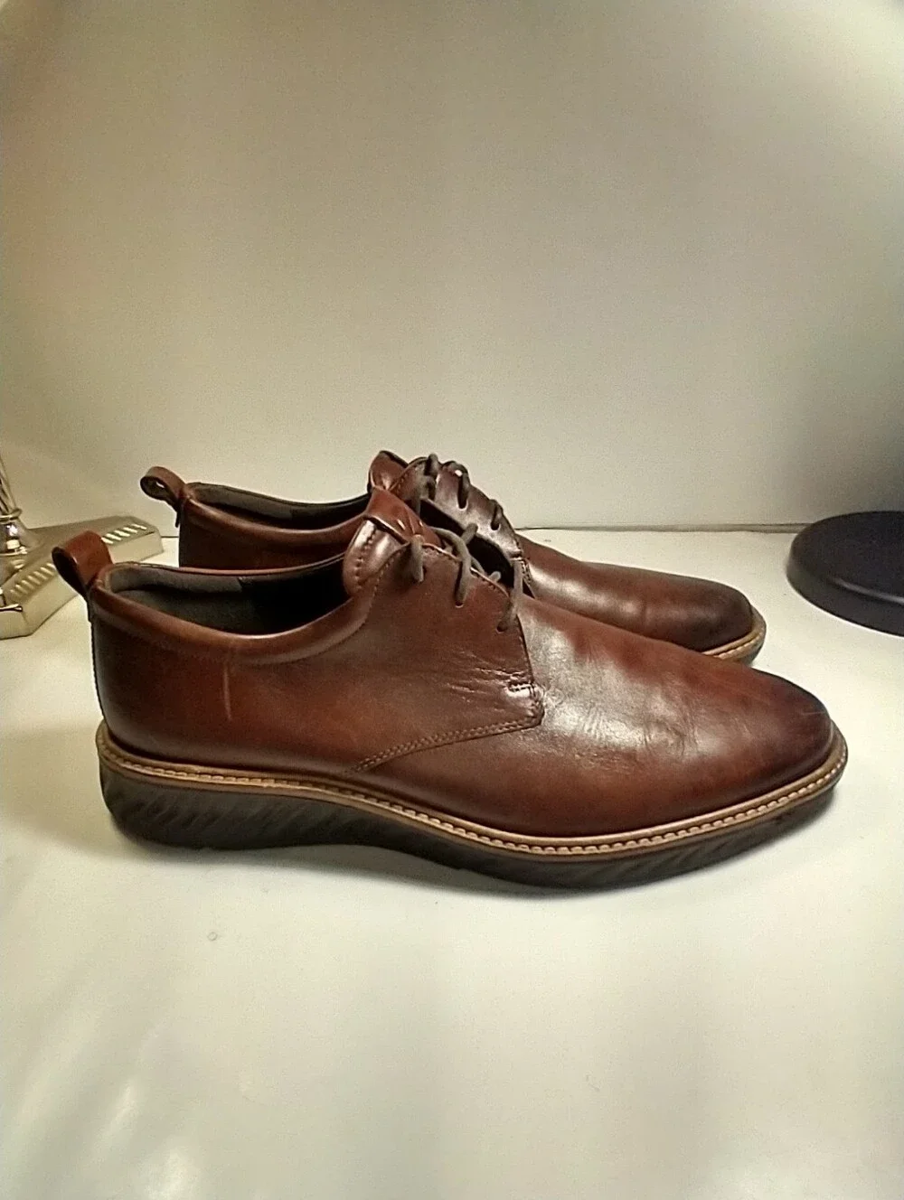 Ecco ST.1 Hybrid Plain Toe Oxford Brown Leather Shoes Men's sz 9(43).